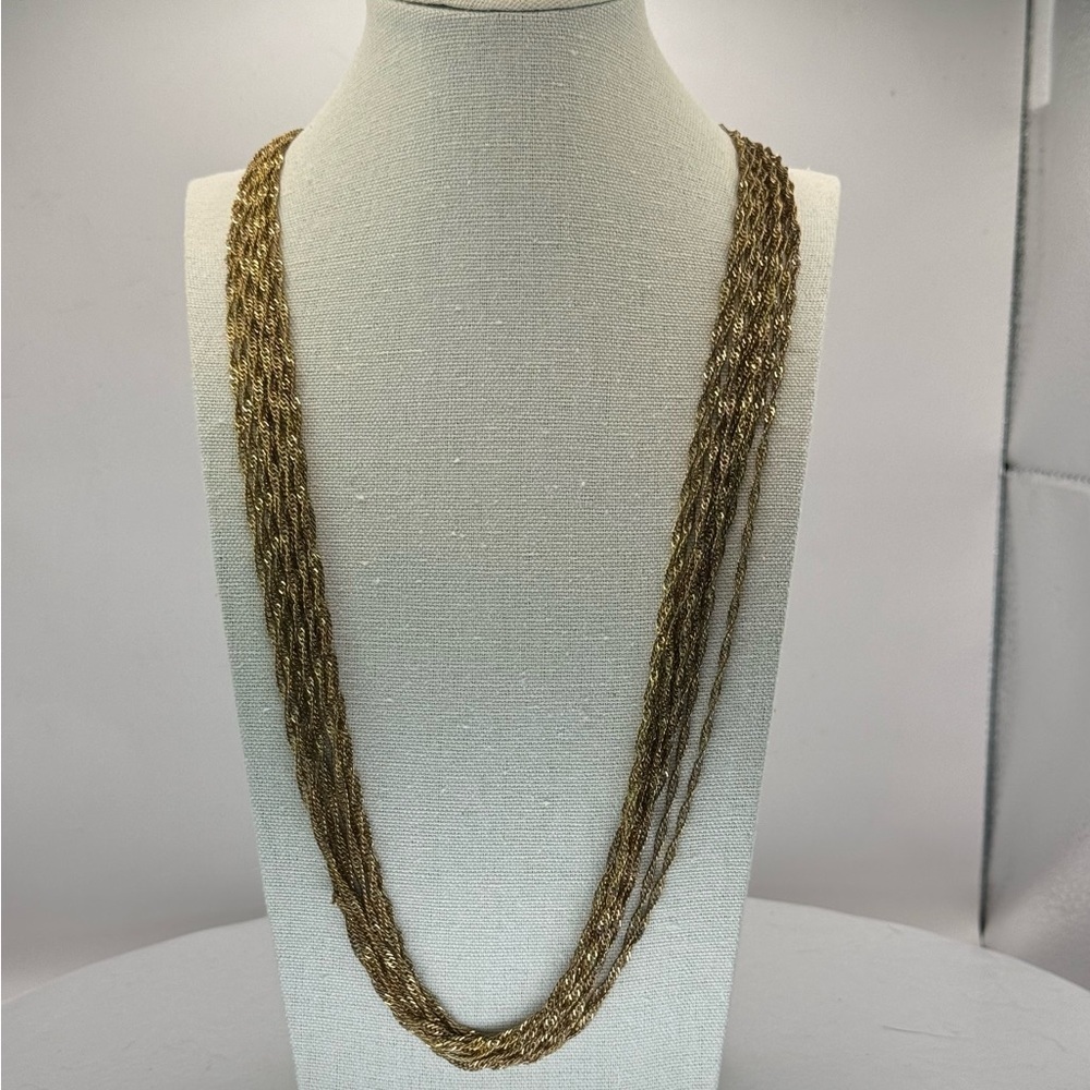 Vintage Kenneth Cole New York 10 Strand Gold Tone Necklace 32” + 3” ext
